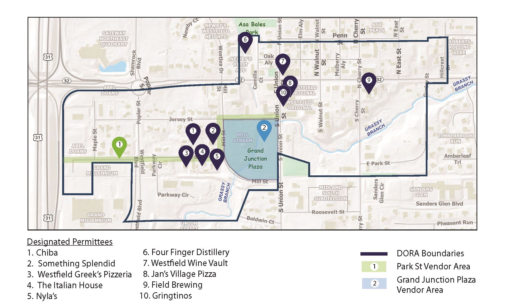 Downtown Westfield DORA Boundary Map